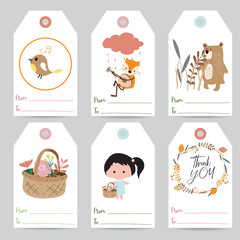  Tag and lable with bird,fox,bear,flower,girl and wreath
