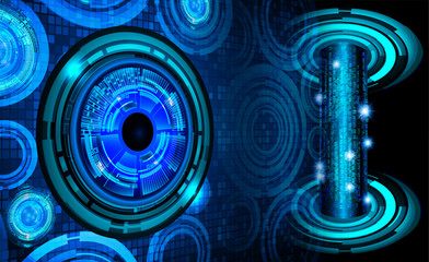 binary circuit board future technology, blue eye cyber security concept background, abstract hi speed digital internet.motion move blur. pixel