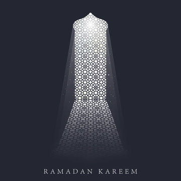 Islamic design mosque door for greeting background Ramadan Kareem. Ramadan Kareem background greeting card template. Vector illustration.