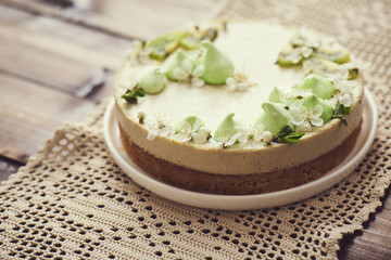 Tasty cheesecake decorated with merenga