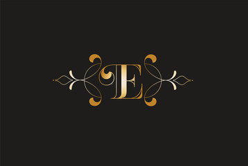 Elegant Letter E Floral Golden Design.Creative Monogram Logo