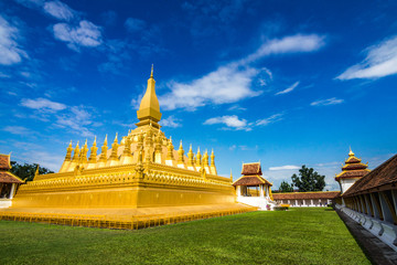 Pha That Luang, Gold-covered large Buddhist stupa in the centre of the city of Vientiane, Laos