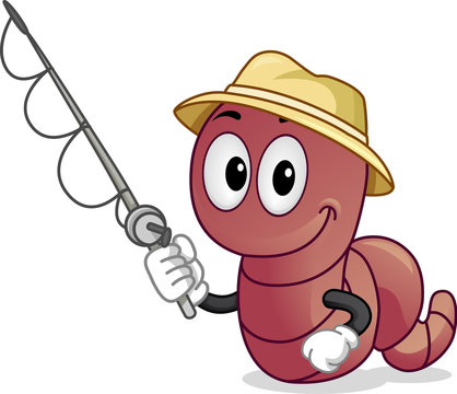 Mascot Worm Fishing Illustration