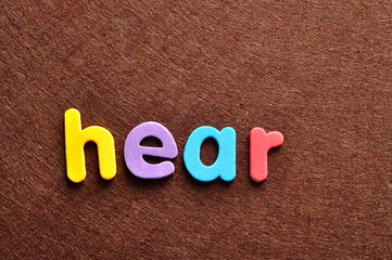 The word hear on a brown background