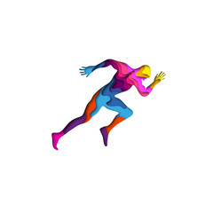 Fototapeta na wymiar Paper cut shape sports man running 3D origami. Trendy concept fashion design. Vector illustration.