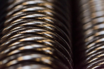Closeup of shiny galvanized coiled helical springs