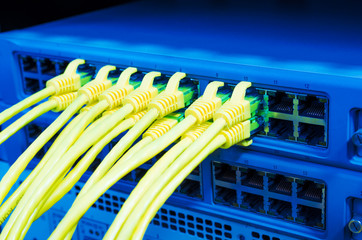 Network switch and ethernet cables,Data Center Concept.