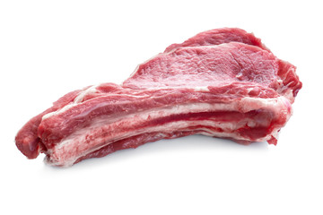 Raw rib eye steak on white background