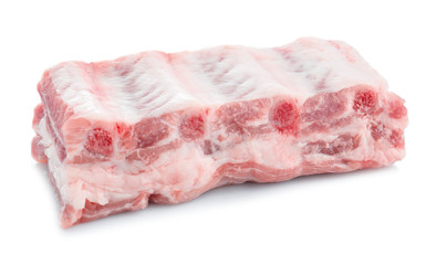 Raw ribs on white background