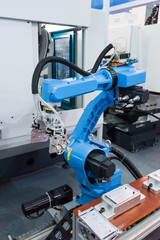 robotic machine tool in industrial manufacture plant,Smart factory industry 4.0 concept.