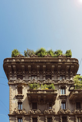 Colourful and bright art-noveau Liberty style buildings in Milan, Lombardy, Italy
