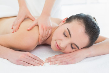 Fototapeta na wymiar Beautiful woman enjoying back massage at beauty spa
