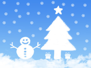 tree and snowman cloud by christmas concept