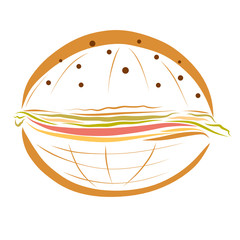 Hamburger, sandwich, drawing with flowing lines