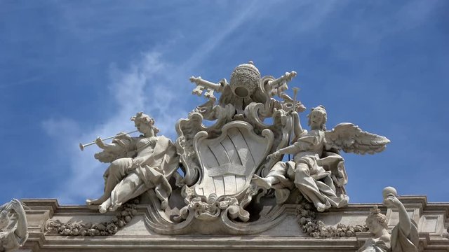 Static footage of top of Trevi Fountain in Italian Fontana di Trevi is fountain in the Trevi district in Rome Italy it is largest Baroque fountain in city and one of the most famous fountains in world