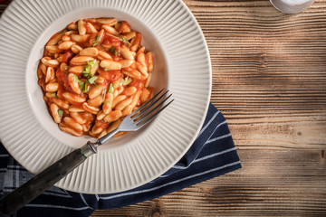 Cavatelli pasta with fresh tomato sauce.