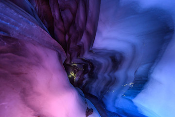 Obraz premium The polar arctic Northern lights ice cave in Norway Svalbard in Longyearbyen city 