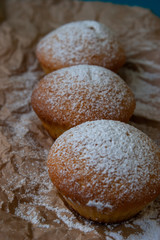 Cupcakes are stuffed with sugar powder.