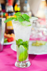 Mojito lime juice cocktail with mint leaf