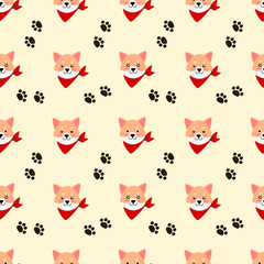 Fototapeta premium Cute Shiba dog seamless pattern
