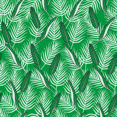 Fototapeta na wymiar Summer tropical palm leafs pattern vector seamless. Exotic jungle texture background. Design for wallpaper, fashion apparel, swimwear fabric, beach party cards or vacation illustration.