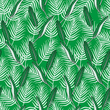 Summer tropical palm leafs pattern vector seamless. Exotic jungle texture background. Design for wallpaper, fashion apparel, swimwear fabric, beach party cards or vacation illustration.