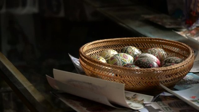 Basket with traditional Easter eggs