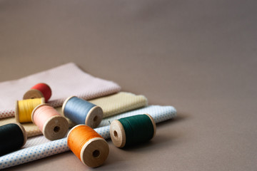 Fabrics and threads for sewing.