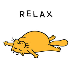 Cute funny orange cat breathes in the sun. Vector illustration.