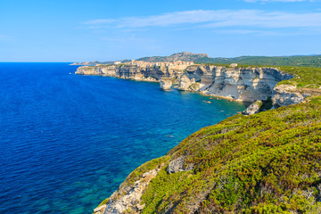 Fototapeta na wymiar View of Bonifacio town located on high cliff above sea, Corsica island, France