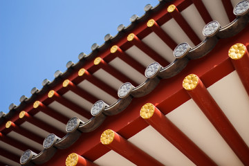 Ancient tile roof, flower pattern in Japanese temple