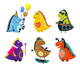 Cute vector dinosaurs. Set cartoon