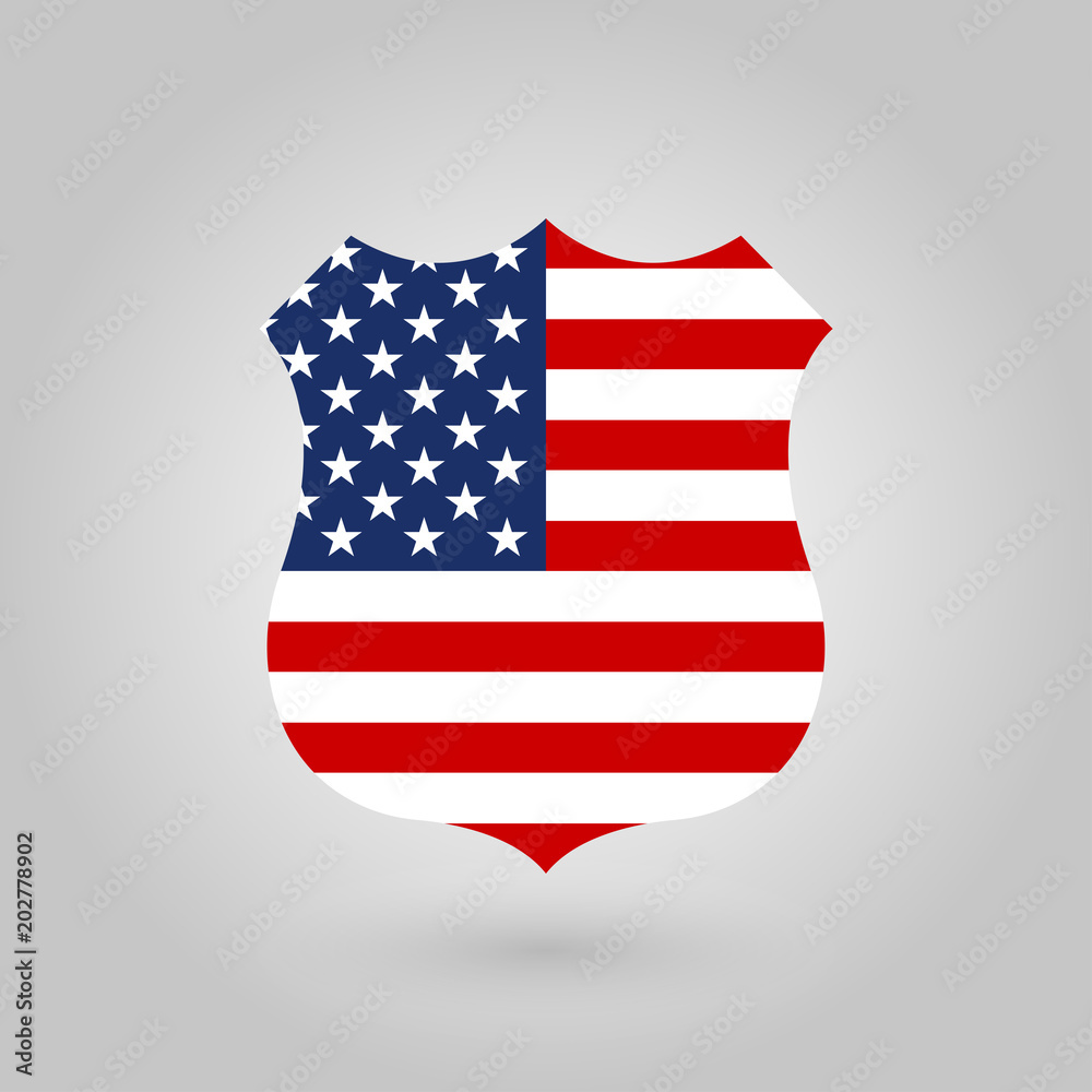 Wall mural US flag in the shape of a police badge. American flag icon. United States of America national symbol. Vector illustration.