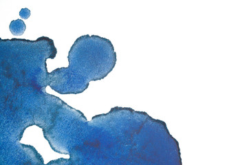 blue watercolor background. Paint on paper isolated on white The design element is large for the design of the pages, with the edge of the image a drop of paint