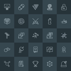 Modern Simple Set of science, sports, education Vector outline Icons. Contains such Icons as skateboarding, literature,  award, teacher and more on dark background. Fully Editable. Pixel Perfect.