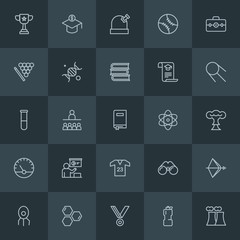 Modern Simple Set of science, sports, education Vector outline Icons. Contains such Icons as  medicine,  microbiology,  bottle, achievement and more on dark background. Fully Editable. Pixel Perfect.