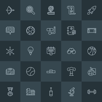 Modern Simple Set of science, sports, education Vector outline Icons. Contains such Icons as  young,  competition,  web,  computer,  color and more on dark background. Fully Editable. Pixel Perfect.