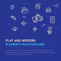 transports, valentine, kids and toys outline vector icons and elements background concept on blue background.Multipurpose use on websites, presentations, brochures and more