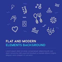 transports, valentine, kids and toys outline vector icons and elements background concept on blue background.Multipurpose use on websites, presentations, brochures and more