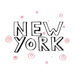 Typography slogan with tropical leaves. Hand drawn New York vector for t shirt printing.