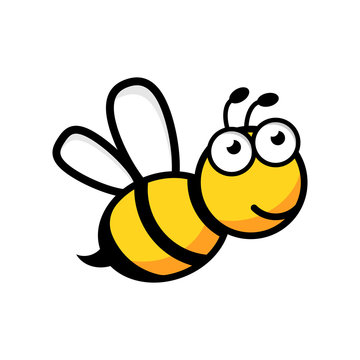 Cartoon bee logo icon in flat style. Wasp insect illustration on white isolated background. Bee business concept.