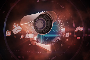 CCTV camera against futuristic technological background