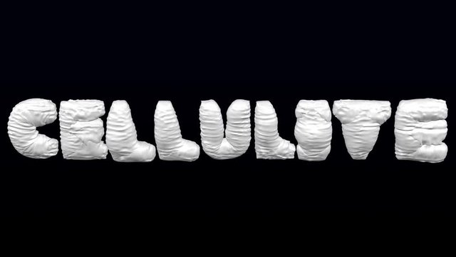 White word Cellulite inflate with folds and deflate on black and dark blue background. Loopable. Luma matte. 3D rendering.