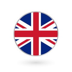 UK flag icon isolated on white background. British round badge. Vector illustration. 