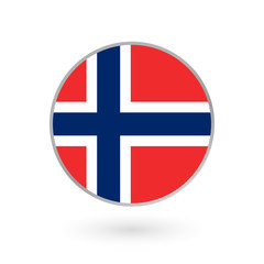 Flag of Norway round icon, badge or button. Norwegian national symbol. Vector illustration.