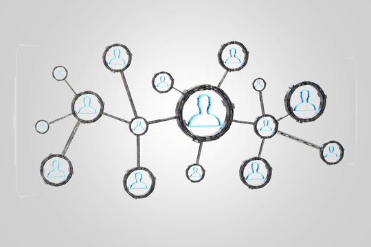 Network connection with people linked each other in technology wheel - 3d render