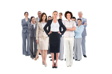 Fototapeta na wymiar Composite image of team of businesswomen looking at camera on white background