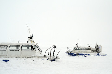 Russian hovercraft on the snow