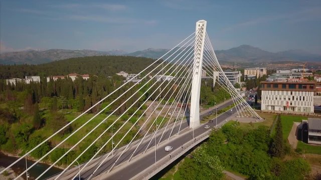 Millenium Bridge over the river River in the city Moracha, Podgorica, Montenegro