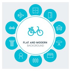 transports, buildings, furniture Infographic Circle outline Icons Set. Contains such Icons as  business,  website,  elements,  background,  pattern,  banner and more. Fully Editable. Pixel Perfect